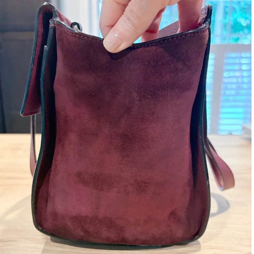 Kate Spade Burgundy Pebbled Leather and Suede Satchel Crossbody Bag